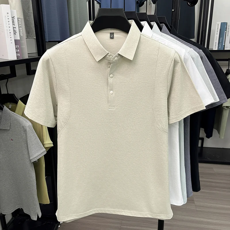 Slim-Fit-Poloshirt mit halber Knopfleiste für Herren, belüftete Seitenpaneele, Business-Meeting, Kurzstreckenreise, Kleidungsstück – Detail 18