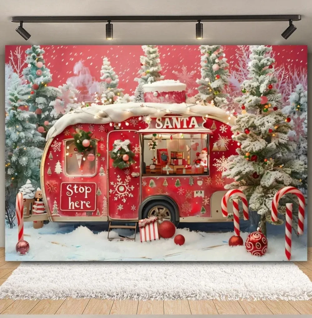 Weihnachten Kulissen LKW Weihnachtsbaum Winter Wald Schnee Zuckerstange Geschenke Kinder Porträt Familie Party Foto Fotografie Hintergrund