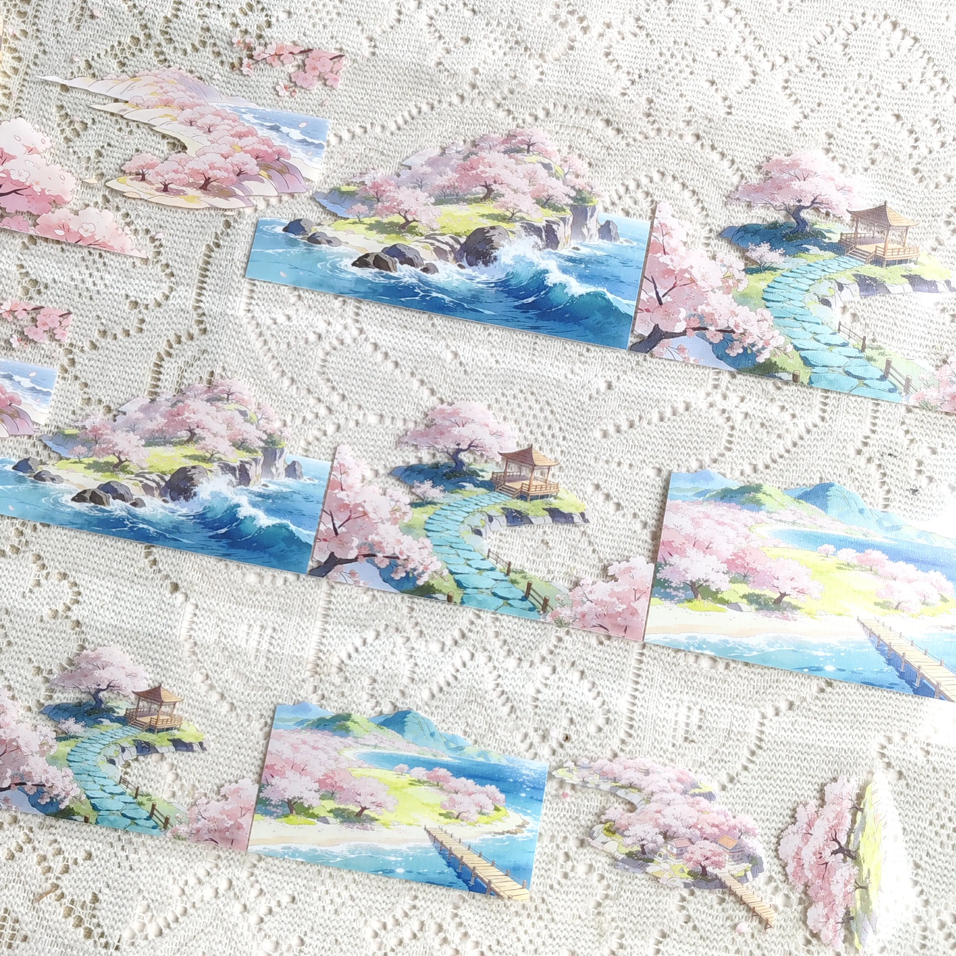 Homemade Peach Blossom Garden Pet Ancient Landscape Peach Blossom Garden Landscaping Hand Tape Collage Decorative Guka Landscapi
