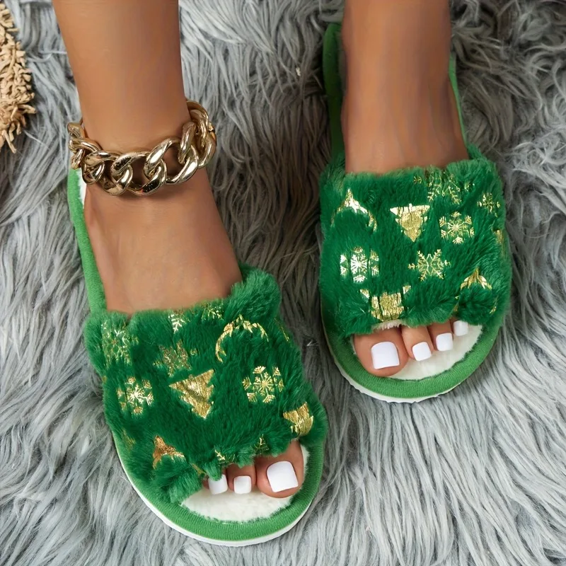 إمرأة عيد الميلاد رقيق نِعال من الفراء لينة وحيد حجم كبير عدم الانزلاق أفخم الشرائح امرأة الشتاء الراحة داخلي المنزل أحذية مفتوحة