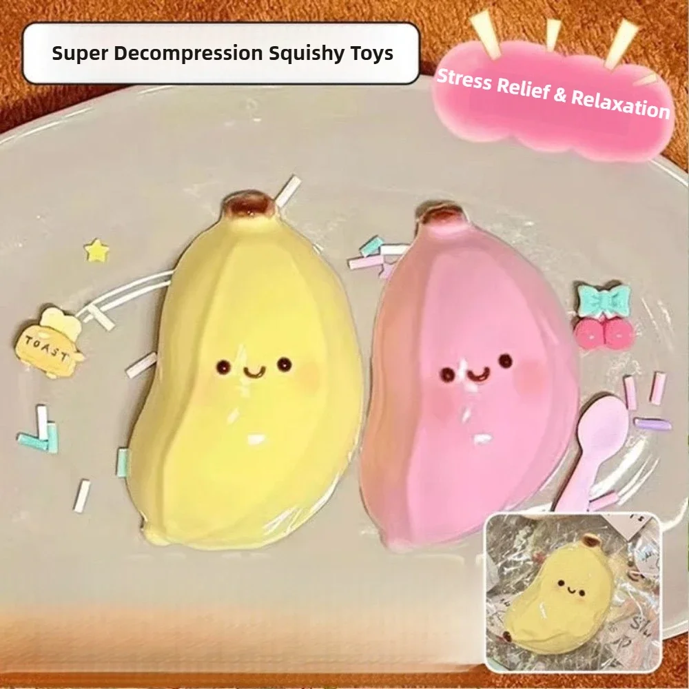 タバ スクイーズバナナおもちゃ - かわいいストレス解消フィジェット感覚玩具、子供と大人のための柔らかいフェイクフードいたずらギフト、誕生日プレゼントに