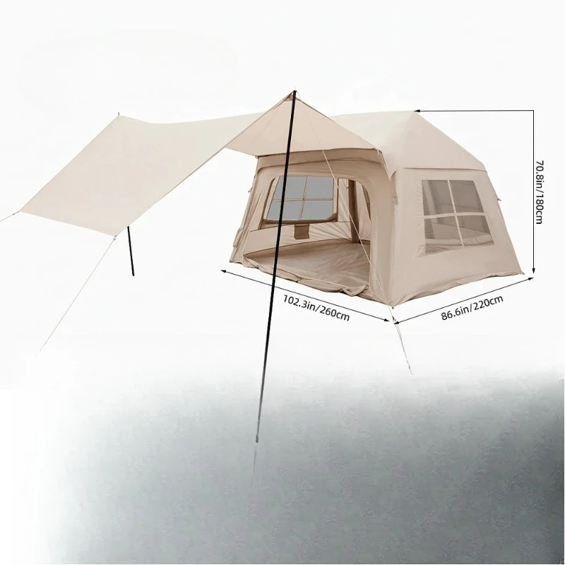 Family Air Inflatable Tent with Large Vestibule Automatic Setup 10cm PVC Tubes Windproof Waterproof for Camping