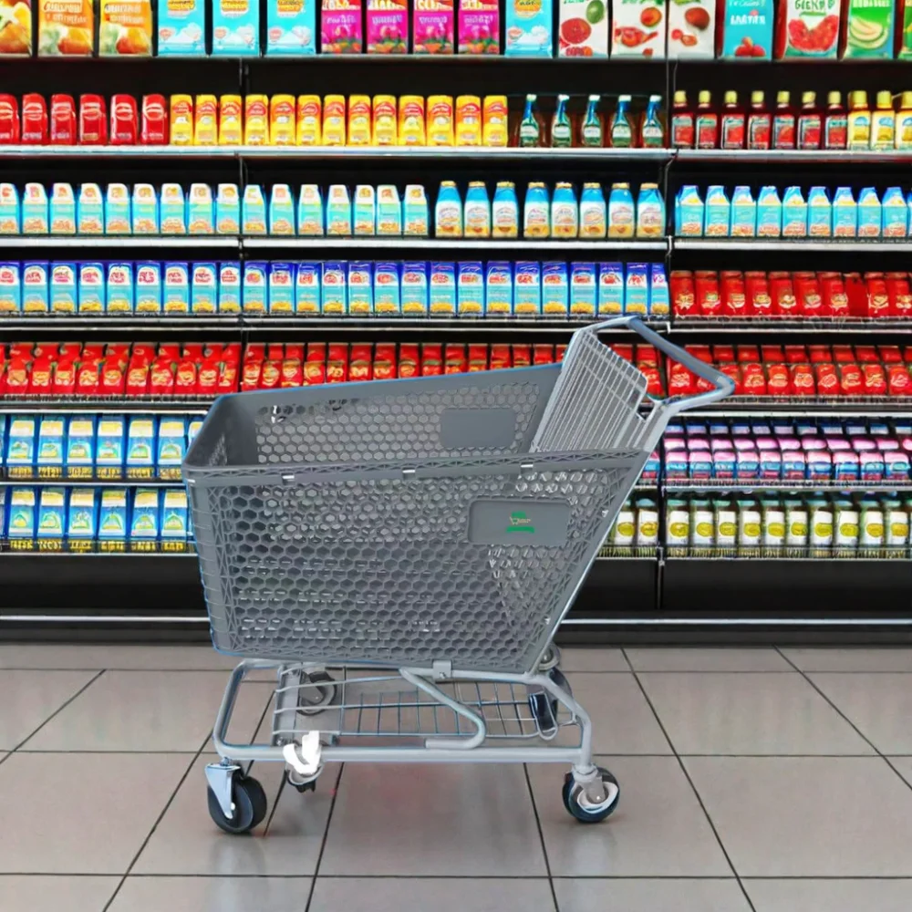 Supermarket shopping cart, plastic basket with Vientiane wheel, for shopping mall wheelchair trolley