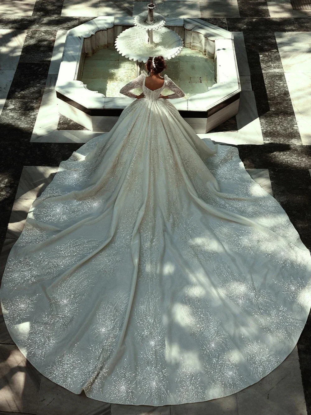 Flavinke personnalisé perlé longues robes de mariée 2025 Train modeste à manches longues robe de mariée charmante robes de princesse pour la mariée