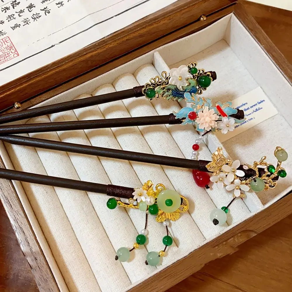 

Elegant Ancient Style Hanfu Hair Chopsticks Wooden Jade Chinese Style Hair Stick Hair Accessories Flower Hair Fork Daily