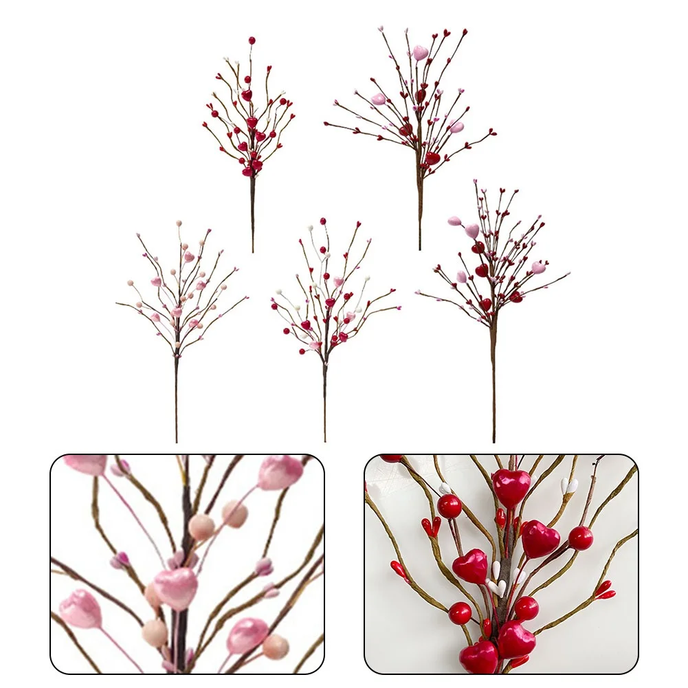 Berry Stems Decoration Vibrant Artificial Berry Stems Hearts Flowers For Valentine's Party Decoration Realistic Looking