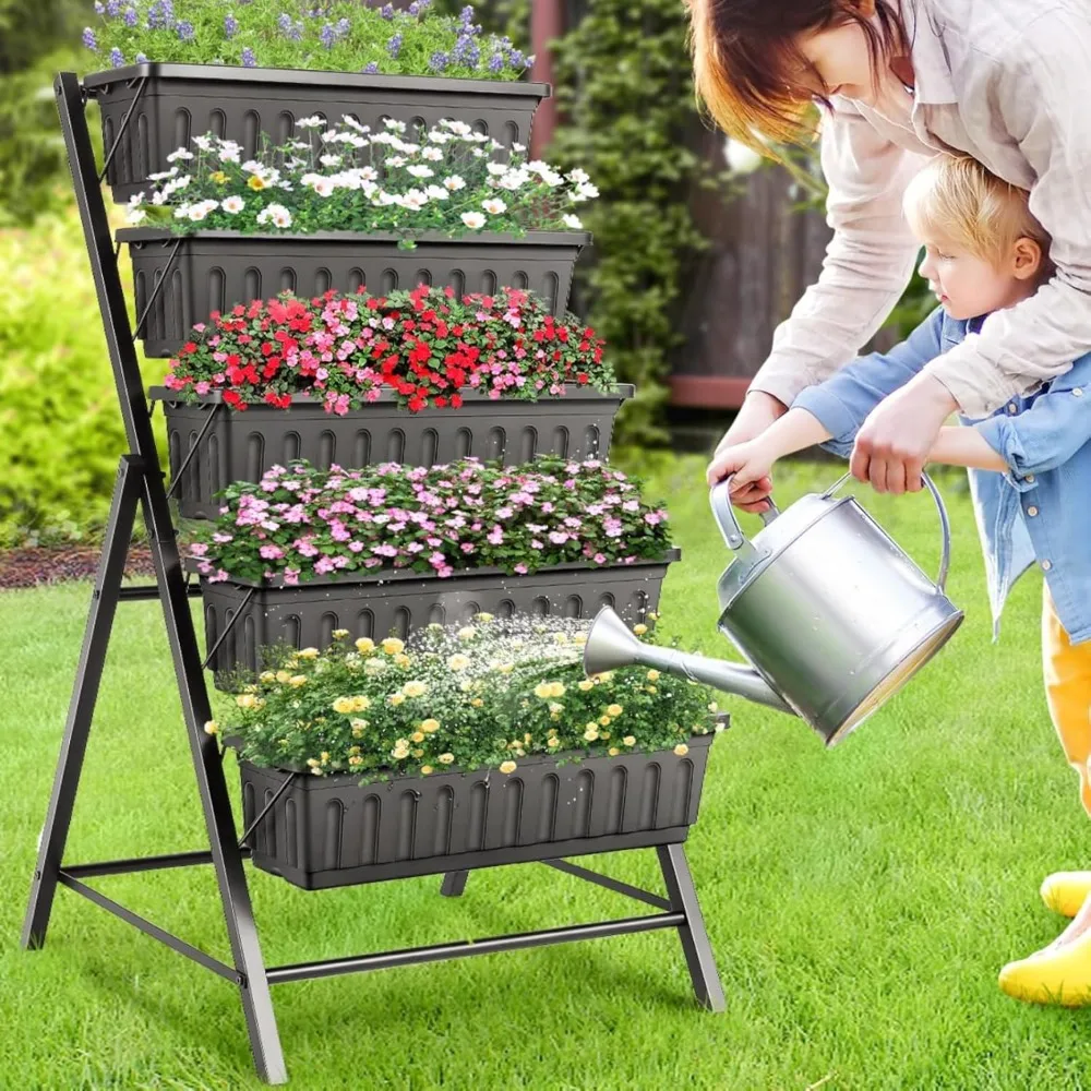 

Вертикальная грядка-клумба для сада, 5-ярусная вертикальная садовая кашпо с дренажной системой и 4 крючками, на заказ