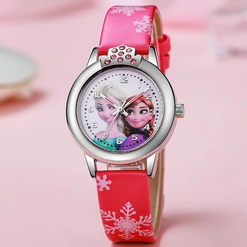 เอลซ่านาฬิกาสาวเอลซ่าเจ้าหญิงนาฬิกาเด็กสายหนังน่ารักเด็กการ์ตูนนาฬิกาข้อมือของขวัญเด็กสาวคริสต์มาสของขวัญ