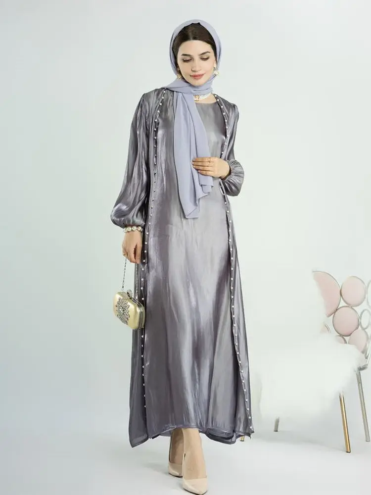 Ramadan Eid Djellaba Suits Abaya Dubai Two pieces Muslim Sets Dress Abaya Dubai Turkey Muslim Islam Abayas With Belt WY1336