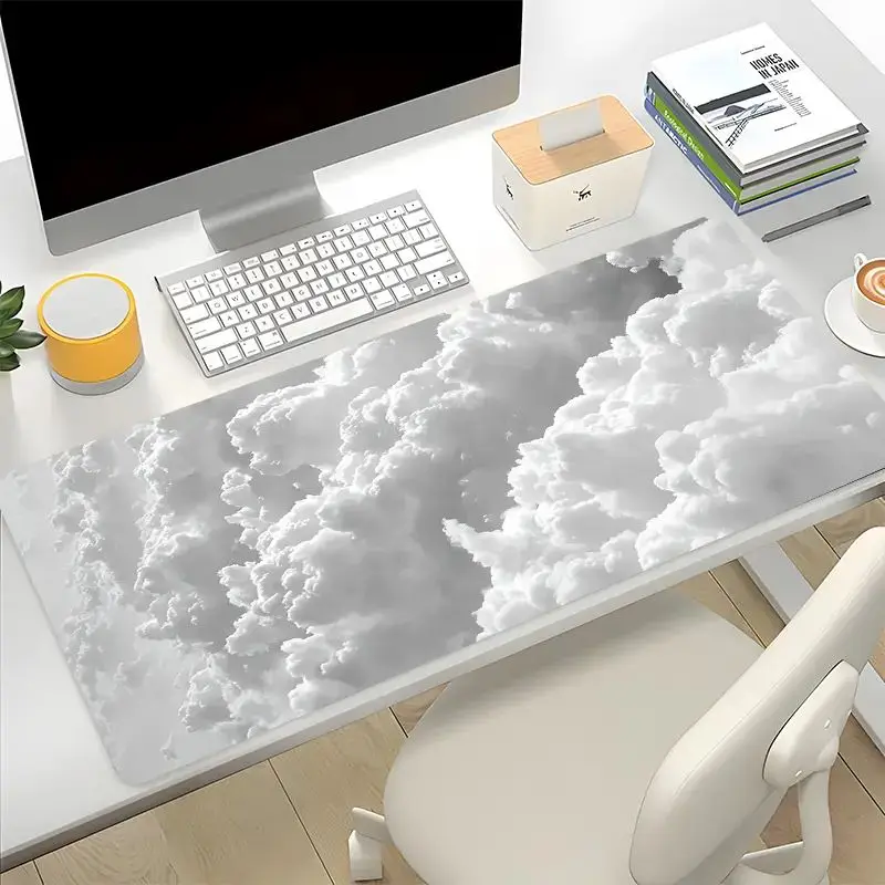 White Cloud Background Mouse Pad Computer HD Deskpad Keyboard Pad Natural Rubber Non-slip Office Mousepad Desktop Accessories