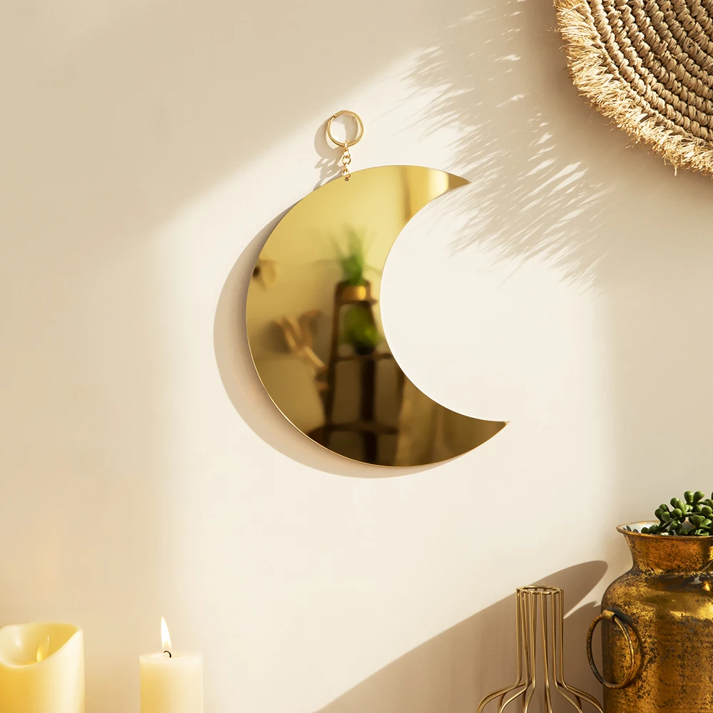 Gold Moon Mirror Acrylic Makeup Mirror Hanging Decorative Mirrors for Wall Bedroom Living Room Bathroom Apartment Home Decor