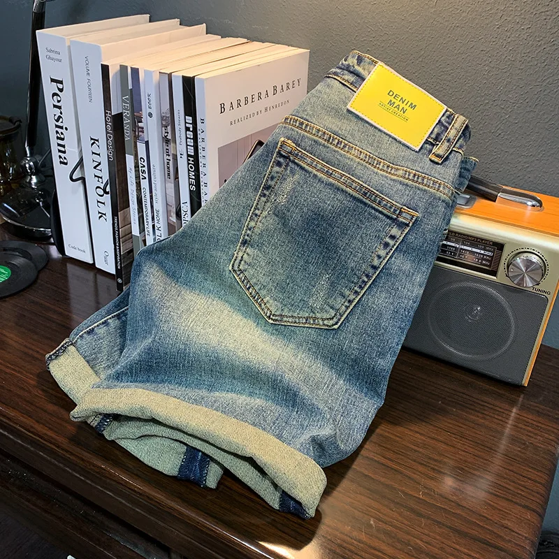 Summer Denim Shorts Men's Retro Classic Simple Pants Stretch Slim Fit NostalgicinsAdvanced Casual Cropped Pants