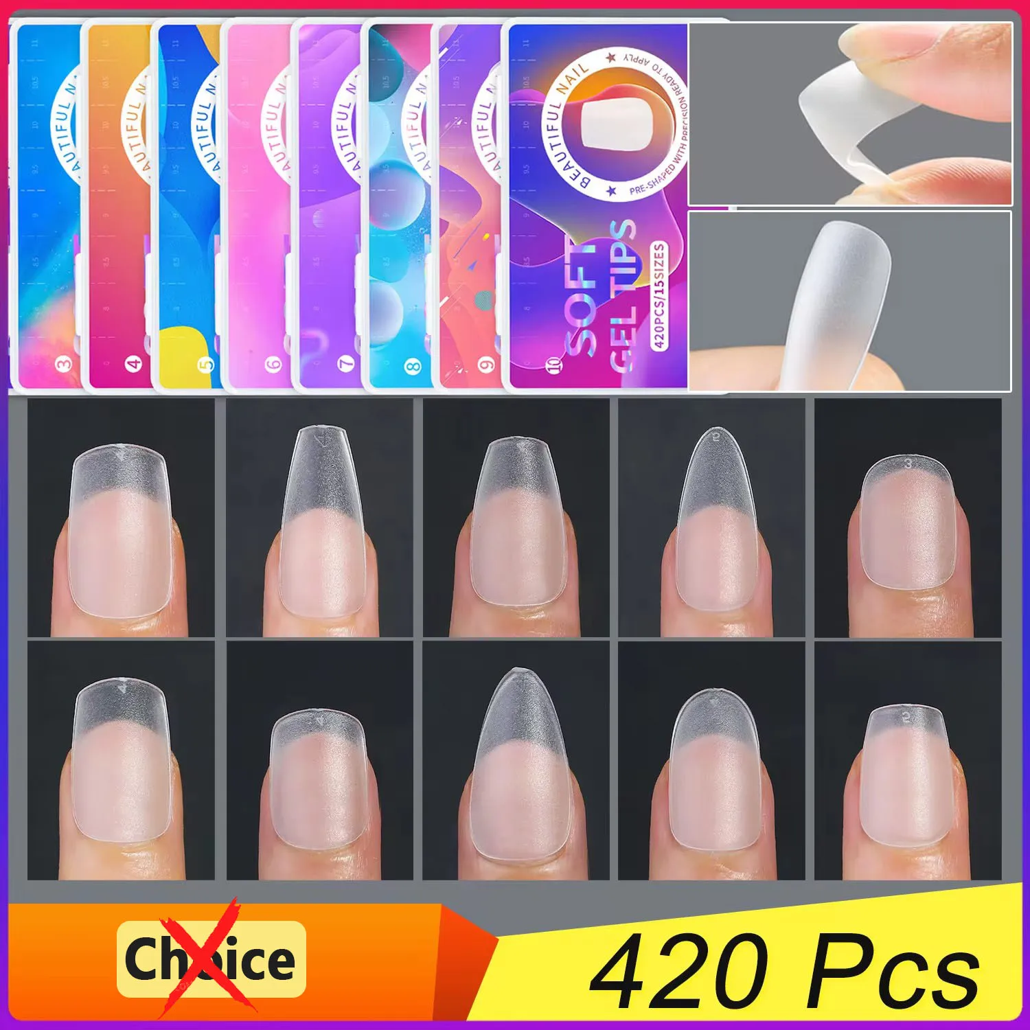 

Pay One Shipping Fee Only 420 Pcs Matte No Trace False Nail Tips Soft Gel Manicure Fake Nail Tips Artificial Nails Drill Free