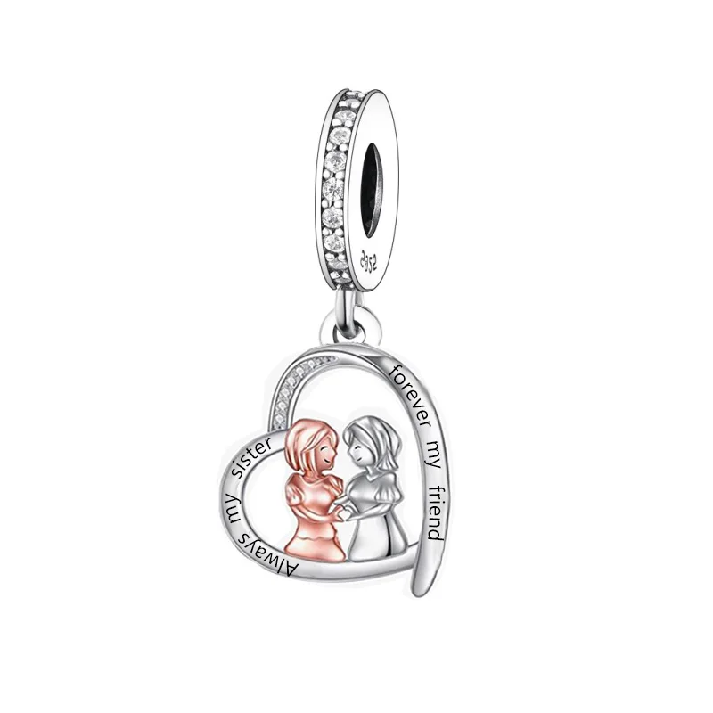 Huoonew Fit Original Pan Charm Armband, authentisches 925er Sterlingsilber, Perle „Zwei Schwestern umarmen sich, lieben sich“, für die Herstellung von Berloque – Detail 4