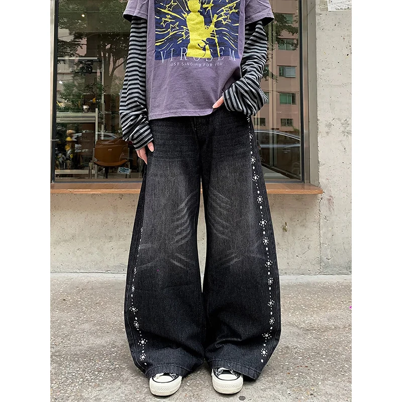  2026 Autumn Winter  Slim Fit Gradient Color Bell Bottoms Jeans Rivet Hip Hop Floor Length Pants Youth Casual Style Fashionable