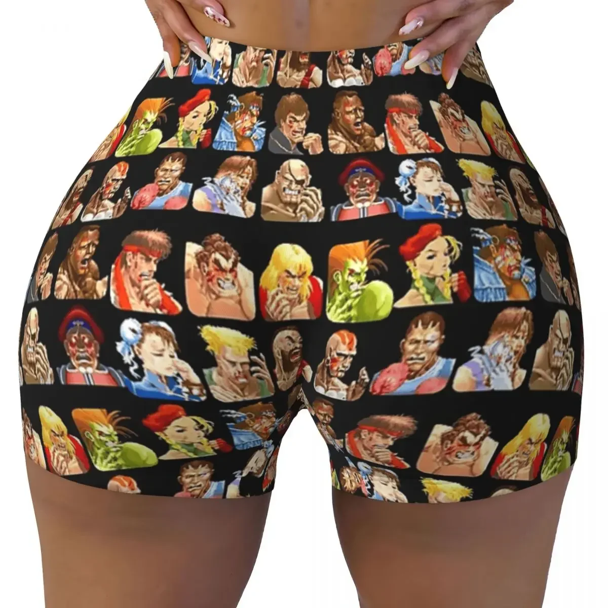 Custom Defeated Portraits Super Street Fighter Women Gym Workout Running Shorts Athletic Volleyball Biker Yoga Shorts