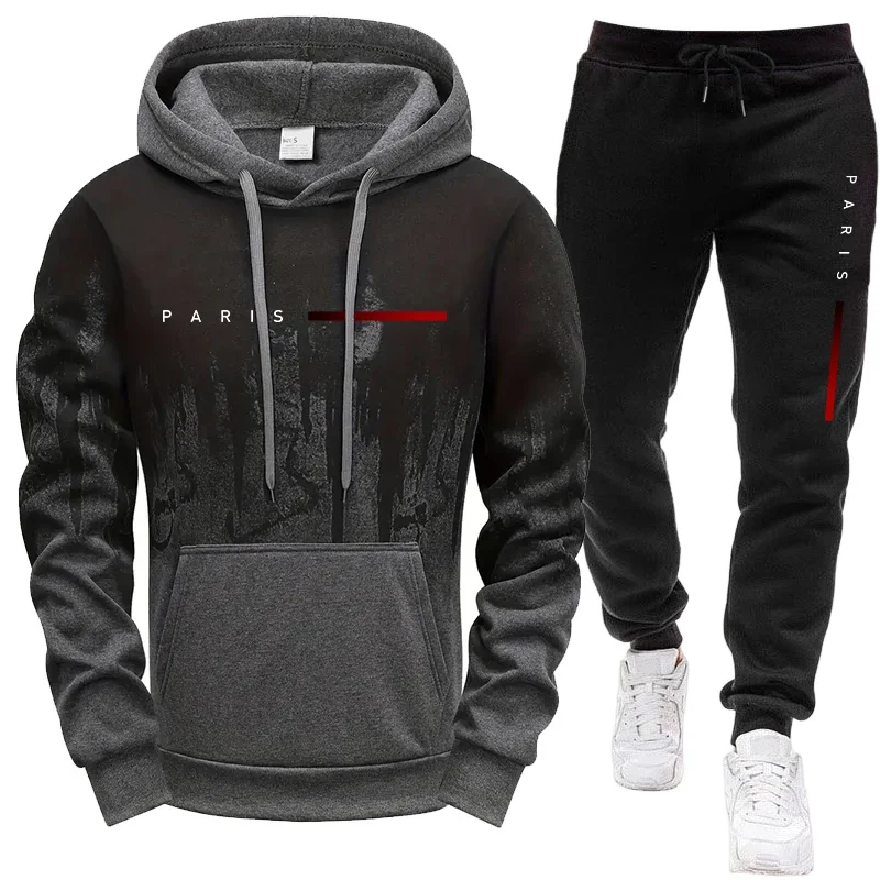 Men's Set/Hoodie/Pants Autumn Winter Paris Casual Fashion Sportswear Hooded Sweatshirt and Sweatpants Outdoor Sports Jogger Suit