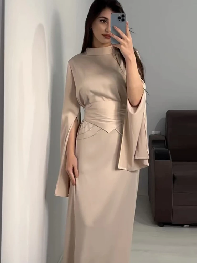 Vestido de fiesta musulmán Eid para mujer, Abaya de satén, ajustado, manga dividida, Jalabiya, Ramadán, largo, 2024