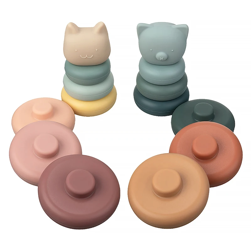 7pcs/set Baby Toy Building Blocks Silicone Stacking Blocks Round Shape Silicone Construction Toy Rubber Teethers Montessori Toy