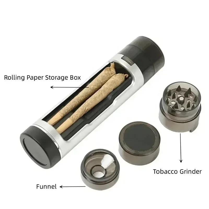 SMO Plastic Dry Herb Grinder with Storage Tobacco Tube 3 in 1 Cone Rolling Paper Filling Machine Grass Smoking Pipe Accessories