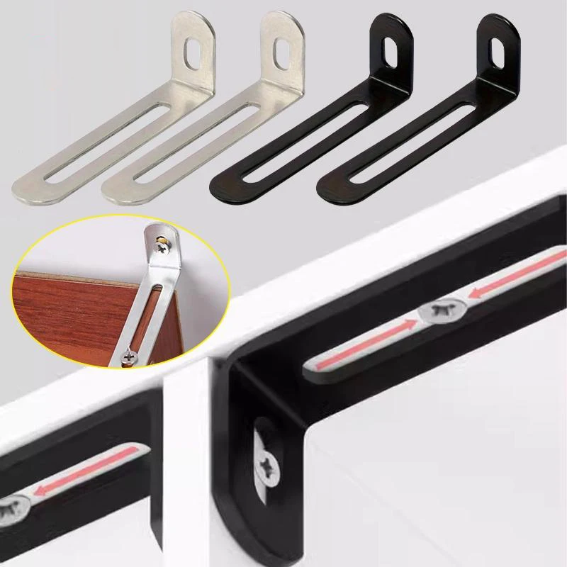 L-Shaped Adjustable Angle Bracket, Suitable for Various Furniture, Beds, Chairs, Tables, Silver and Black, Hardware Accessories