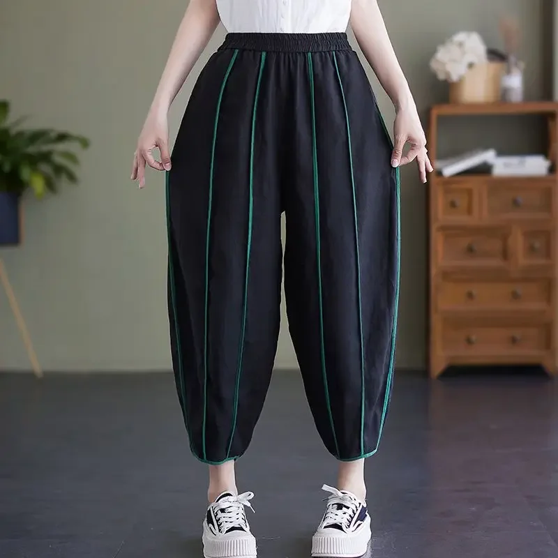 Vintage Harem Pants Women Baggy Spliced Pantalones Temper Classical Aesthetics Tradition Chinese Style Chic Trousers Summer Ins