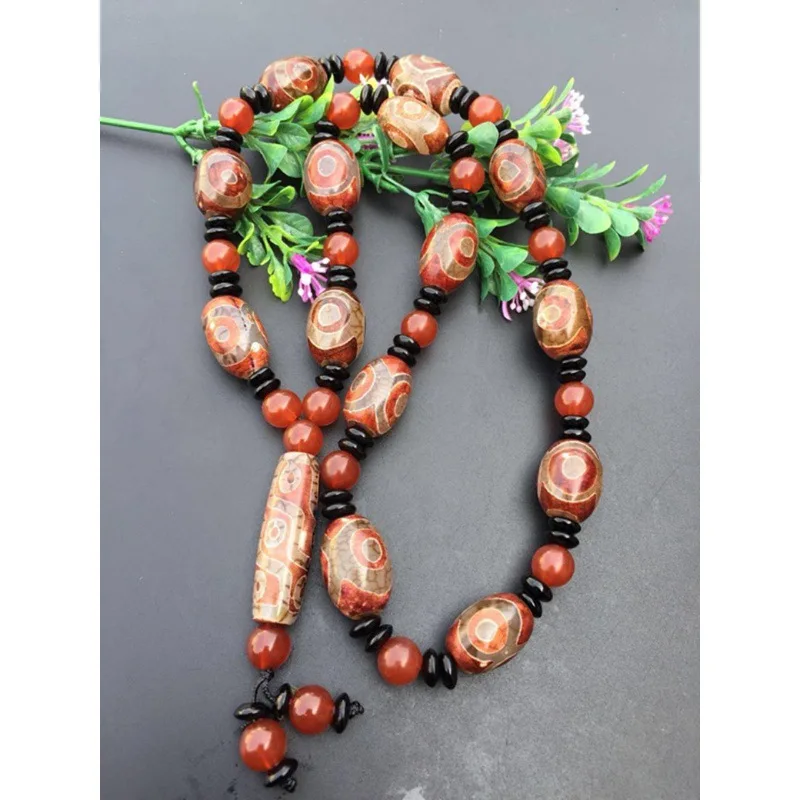 

Natural Agate Necklace Nine Eyes Tibetan Style Prayer Beads Crafts Ornament Fine Gifts