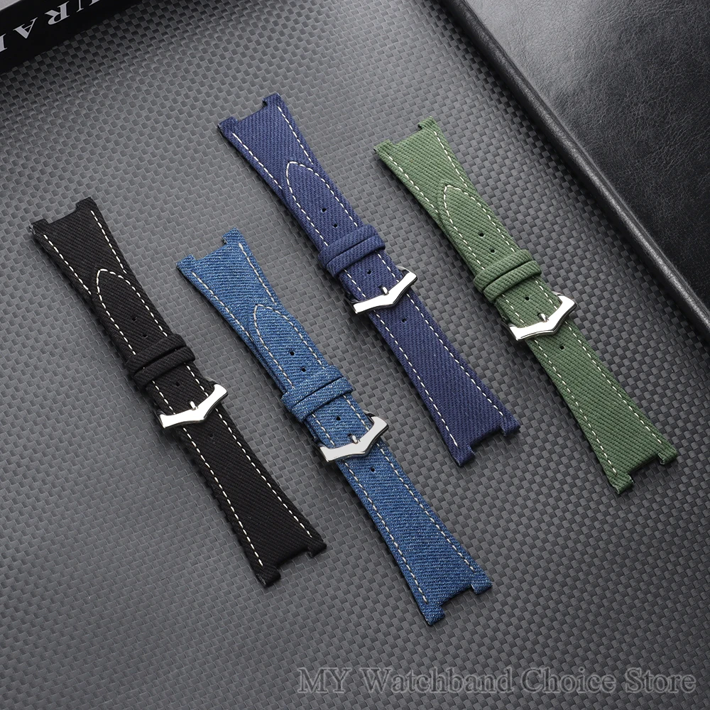 25X13mm Nylon Leather Watch Straps for Patek Philippe for Nautilus Series 5711 5712 Watchband Men Soft Vintage Denim Wristband