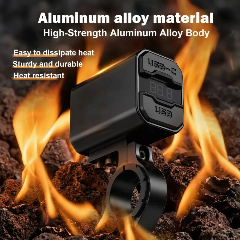 Aluminum 12V PD QC3.0 Motorcycle USB Fast Charger 54W Handlebar USB Socket with Switch Voltmeter Waterproof Power Supply Adapter view 4