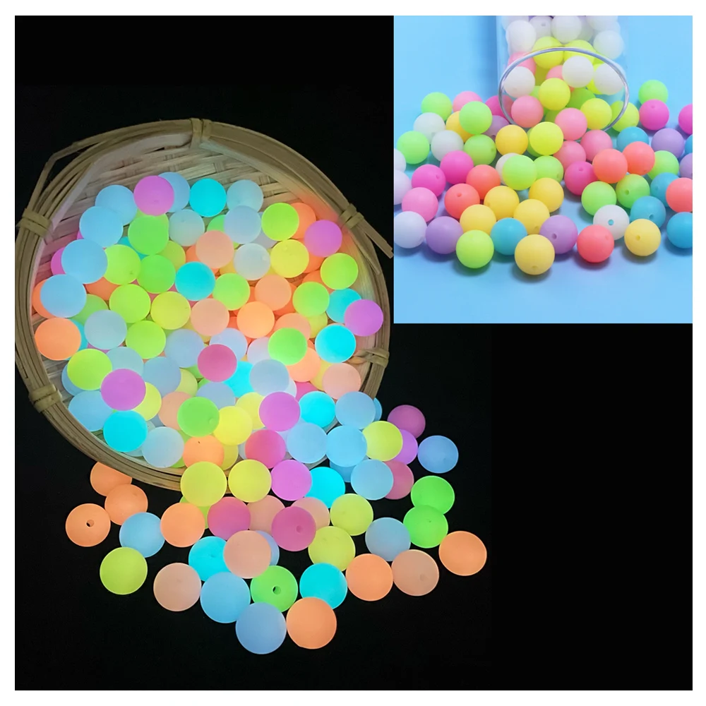 NEW 10mm 12mm 15mm 20pc Silicone Luminous Beads Loose Glow In The Dark Marking DIY Necklace Gift Food Grade Chewing Beads