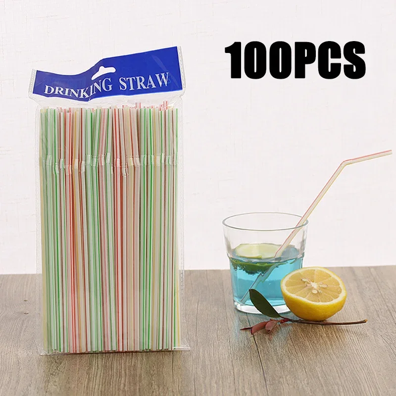 100 Uds. Paja flexible colorida para beber Kunststof pajita para té de la leche Bar fiesta Rietjes beber boda cocina pajitas para bebidas