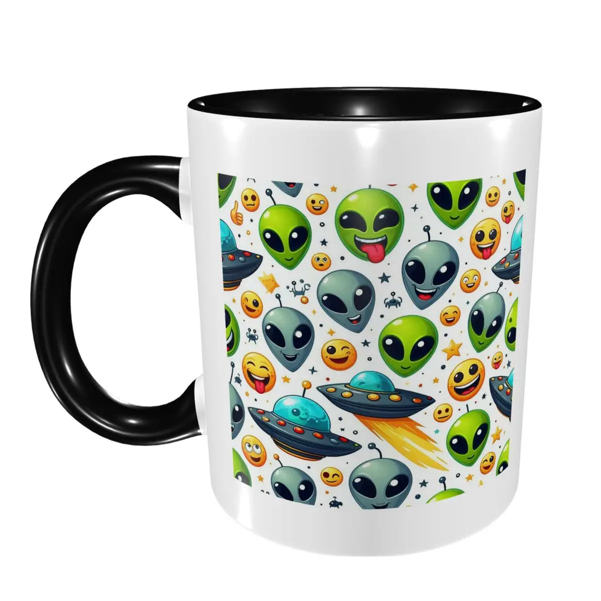 Green Alien And UFO Pattern Mug Funny Ceramic Coffee Cups Tea Mugs Milk Cup Drinkware Gift for Woman Man