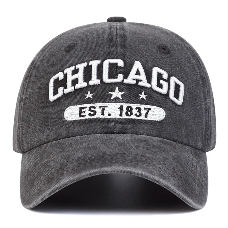 للجنسين شيكاغو إلكتروني التطريز غسل قبعات البيسبول الربيع والخريف في الهواء الطلق قابل للتعديل قبعات عادية واقية من الشمس قبعة قبعة رياضية