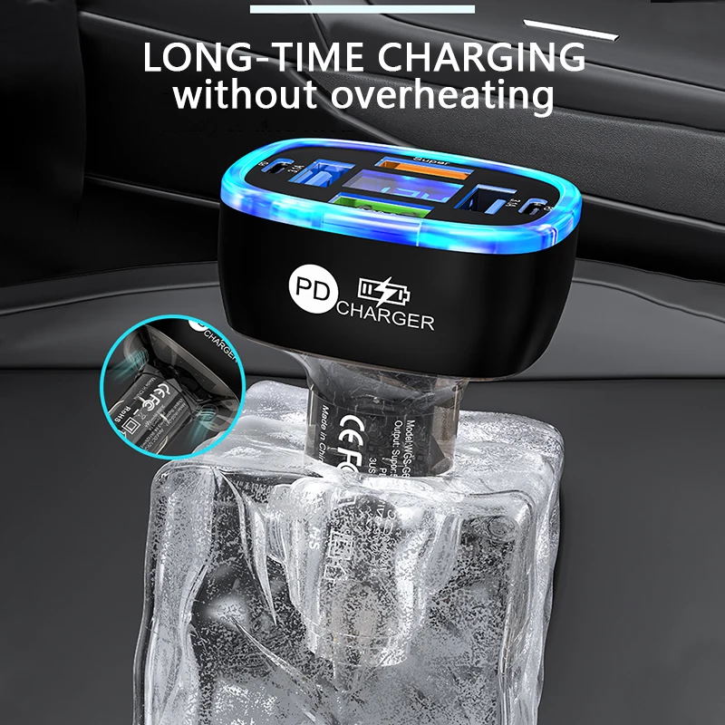 UYUXIO USB C Car Phone Charger 6 in 1 with Voltage Display Super Fast Charge Adapter for Samsung iPhone 16 15 Pro Max Oneplus - náhled 4