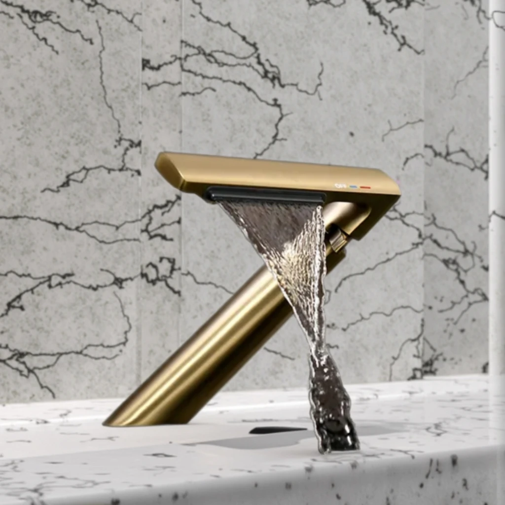 

Modern Bathroom Sink Faucet, Golden Waterfall Toilet Dressing Table Faucet, Ceramic Valve Core