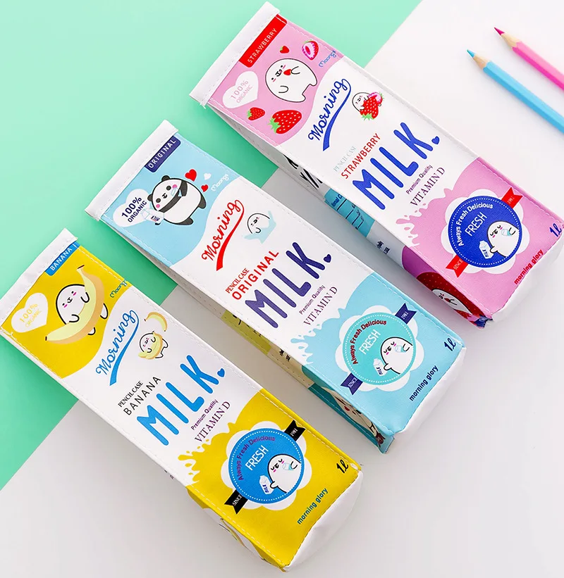 Cartoon Morning Milk PU Leather Pencil Case Stationery Storage Organizer Pencil Bag School Office Supply Escolar image 6