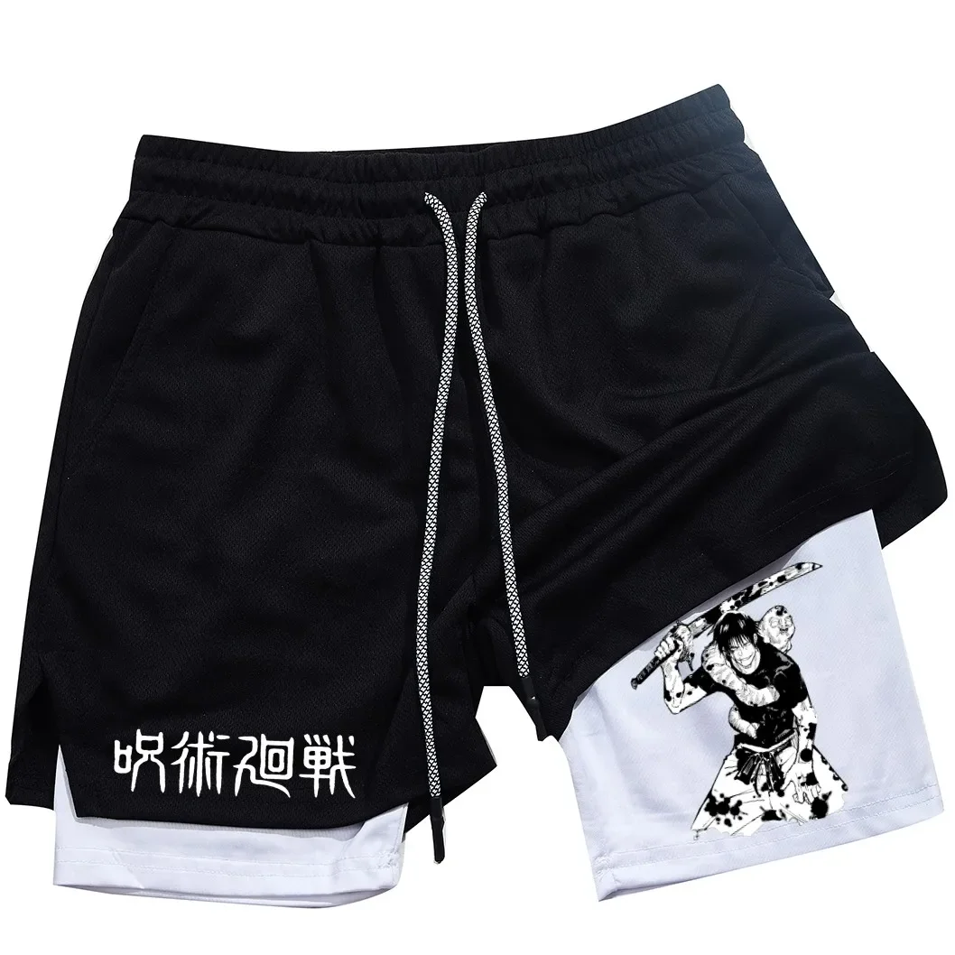 Anime Performance Shorts Toji Printed Men GYM Casual Sports Shorts Workout Running Mesh 2 In 1 Sport Short Pants