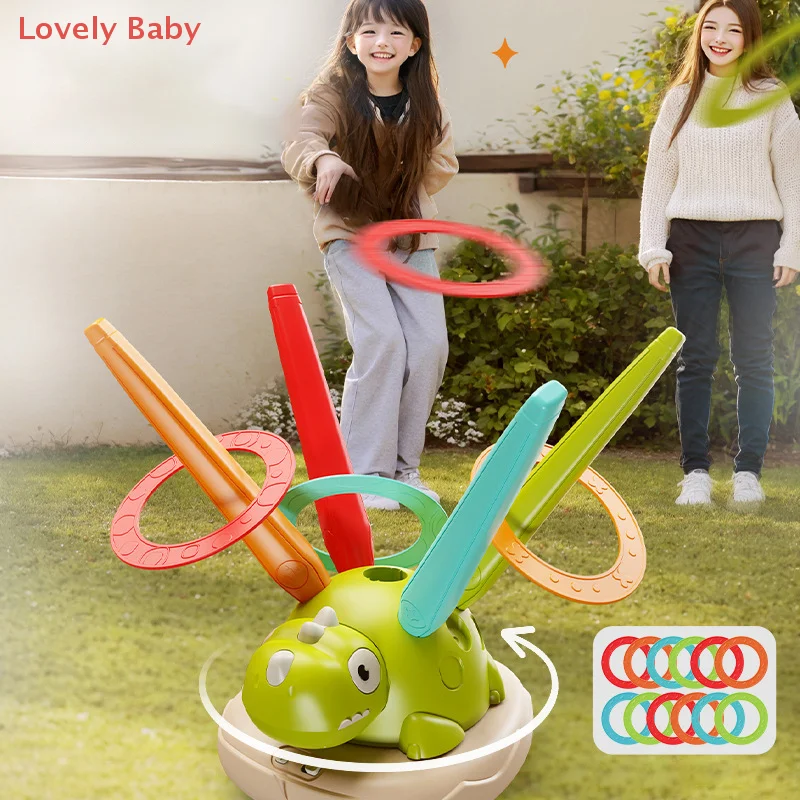 ของเล่นไดโนเสาร์หมุนได้, ของเล่นไดโนเสาร์ยิงจรวด 3 in 1, ของเล่นโยนห่วงและของเล่นกระโดดมีเสียงเพลงสำหรับเด็ก, ของเล่นไดโนเสาร์สำหรับเล่นกีฬาและกิจกรรมกลางแจ้ง