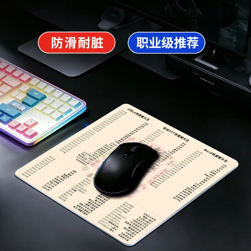 Extra Large Tempered Glass Desk Mat with Printed Shortcut Cheat Sheet Waterproof 9H Hard Surface Mouse Pad for Office and