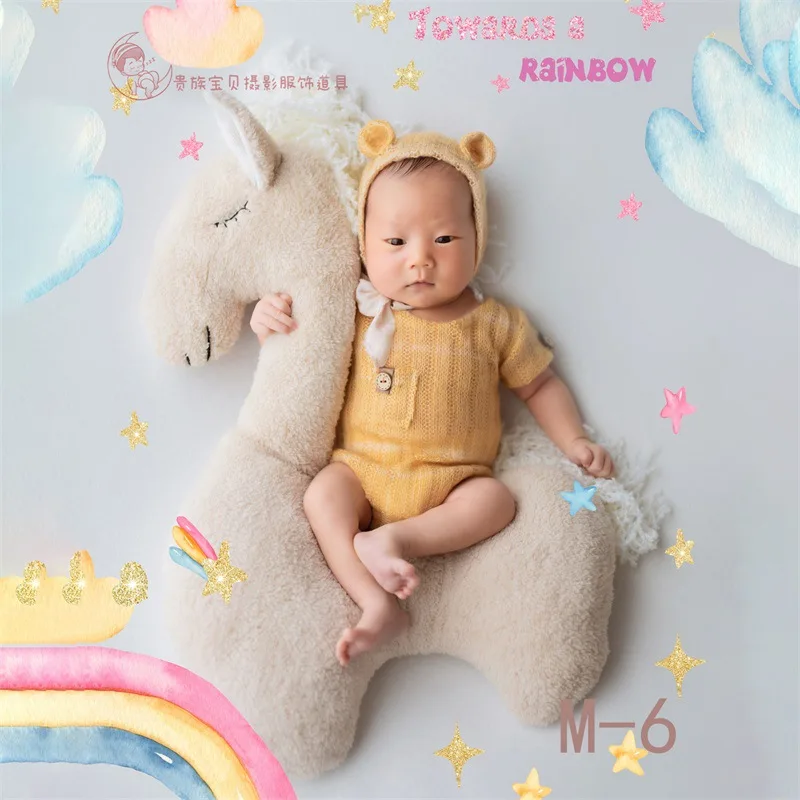 Yenidoğan fotoğraf sahne peluş midilli Unicorn bebek Posing yastık arka planında at bebek fotoğraf Mat Fotografia aksesuarları erkek kız