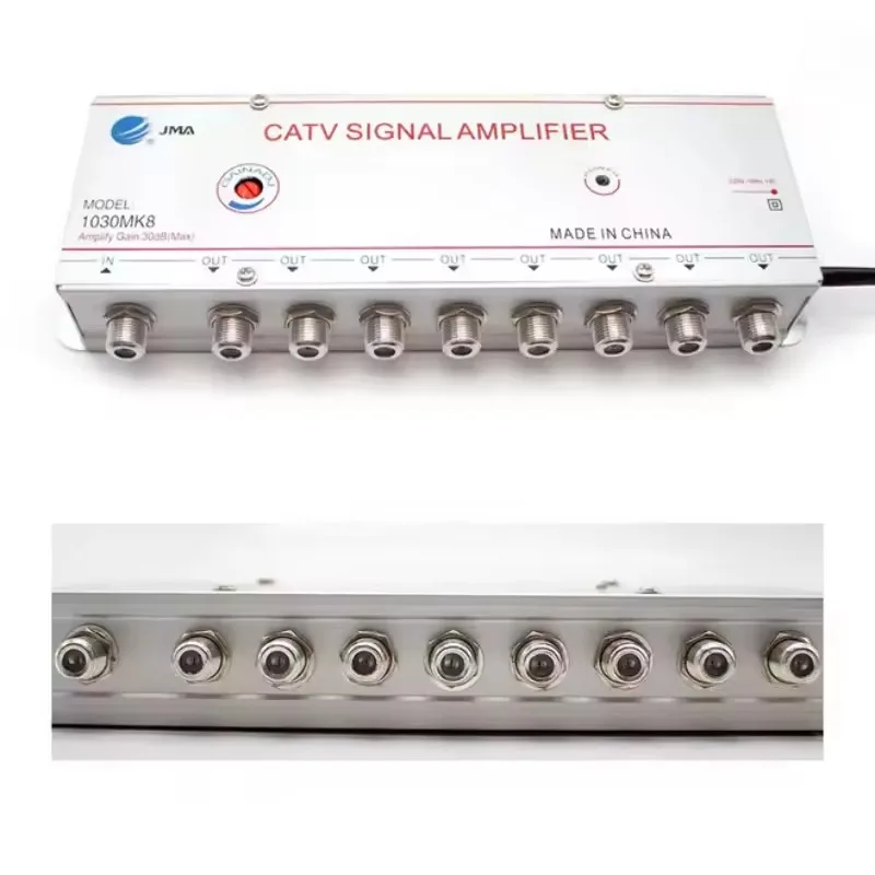 1 IN 8 Out Cable TV Signal Amplifier Analog Digital Cable TV Signal Amplifier 30dB AC220V