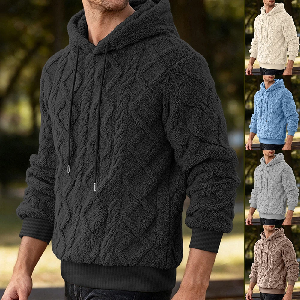 الخريف الشتاء عادية الصوف هوديس رجالي في الهواء الطلق موضة طويلة الأكمام الصوف قمصان سويت شيرت بقلنسوة الرجال Vintage فضفاض الرباط هوديي