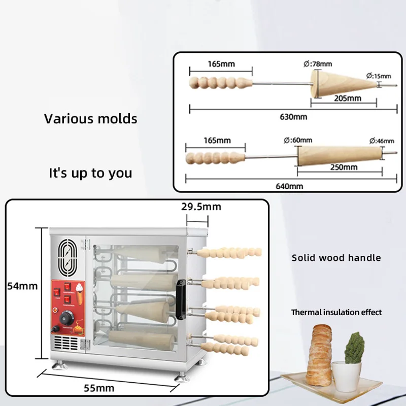 Commercial Electric Hungarian Chimney Cake Machine, Kurtos Kalacs Baking Oven for Bread Roll, Donut & Ice‑Cream Cone Making