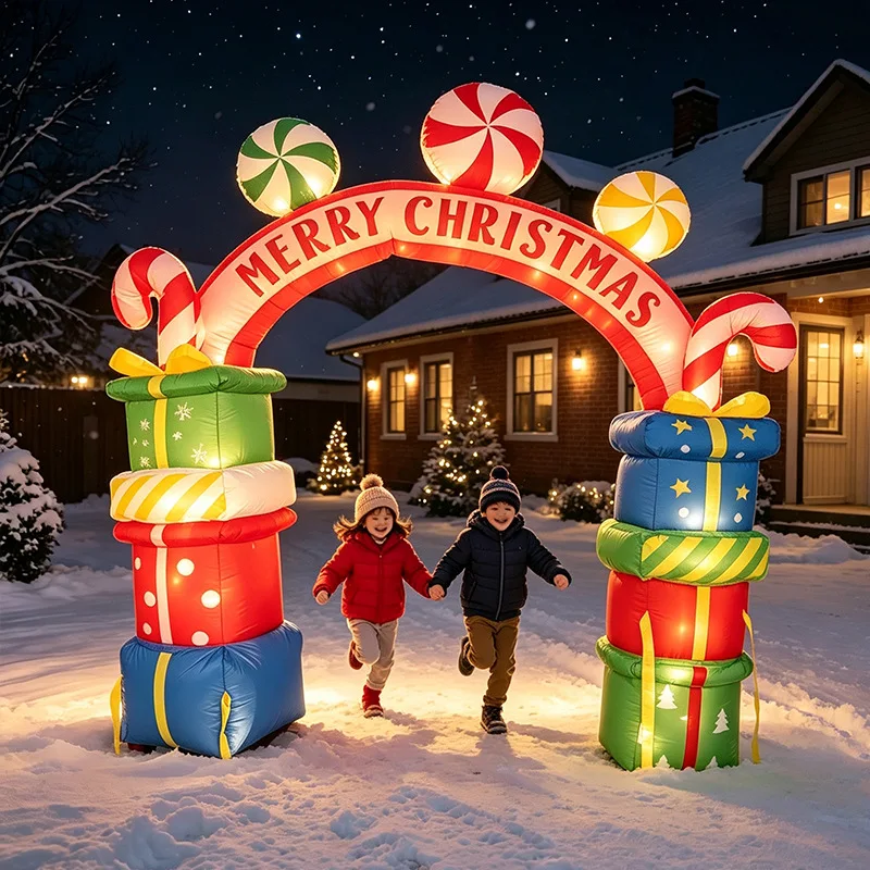 Christmas inflatable arch air model gift box candy cane candy shape LED lights outdoor courtyard lawn decoration