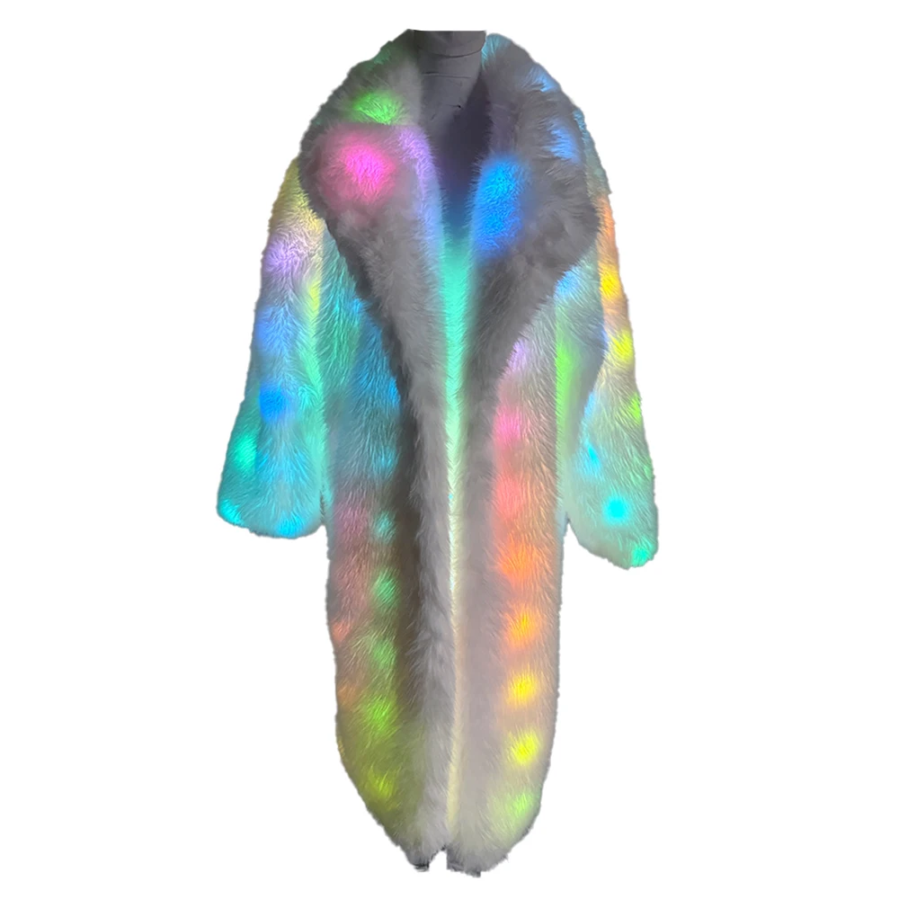 

Women's LED Light up Faux Fur Coat Color Changing Glowing Long Jacket for Rave Festival And Nightclub Party