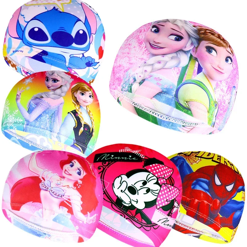 Disney Cartoon Spiderman Stitch Anime Frozen Waterproof Swimming Cap Boys Girls Cute Fashion Swimming Cap