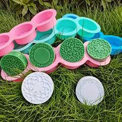 3D Handmade Silicone Soap Molds 4 Types Embossing Mould DIY Circular Soap Craft Candy Chocolate Ice Cube Making Tools