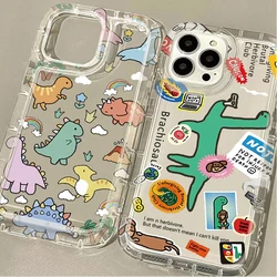 Cute Dinosaur Pattern Case For iPhone 16 15 14 13 12 11 Pro Max XS X XR 8 7 Plus SE 2020 Clear Soft Silicone Shockproof Cover