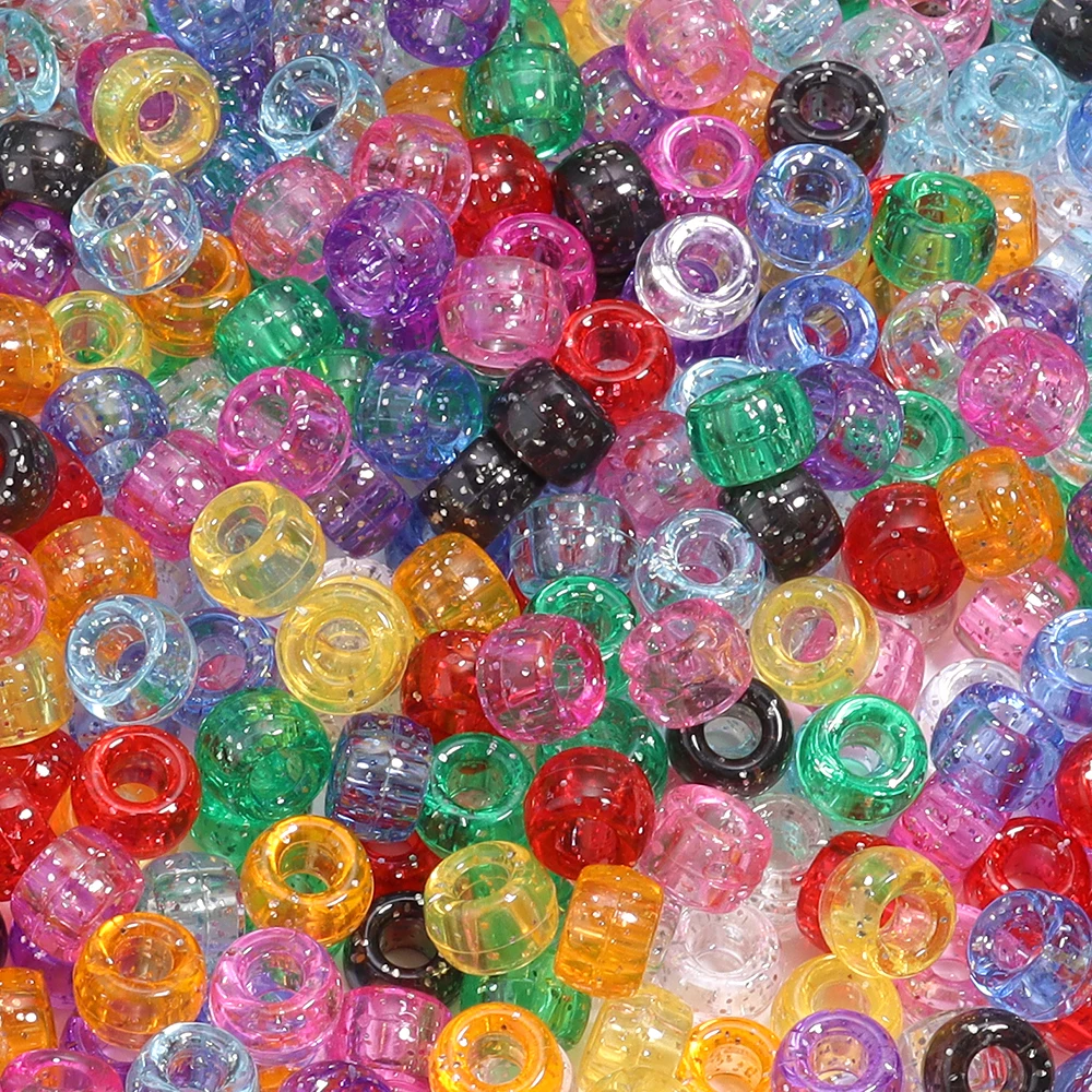 200 Stück/Set Großloch-Ponyperlen, farbige lose Acryl-Abstandsperlen für Schmuckherstellung, DIY-Bastelarbeiten, Armbänder, Haarflechten, Accessoires