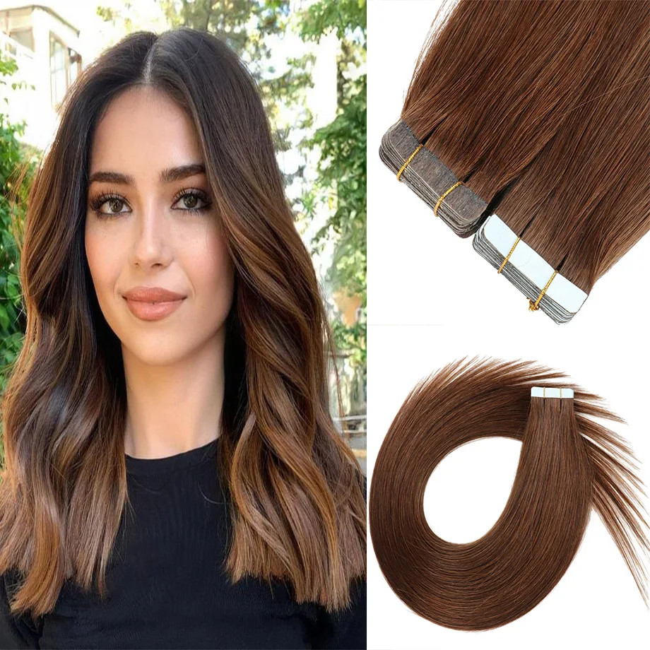 Tape-In Extensões de Cabelo Humano, 100% Remy Hair, Salão de Abastecimento Estética, Natural, Preto, Loiro, Marrom, Borgonha, Vinho Vermelho, 20Pcs,